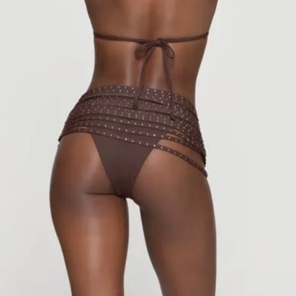 NWT SKIMS RHINESTONE SWIM STRAPPY SKIRT IN COCOA - Picture 3 of 5